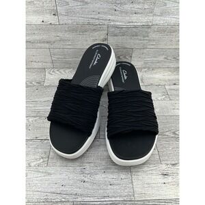 Clarks Cloudsteppers Black Ruched‎ Slide Platform Sandals Womens Size 8